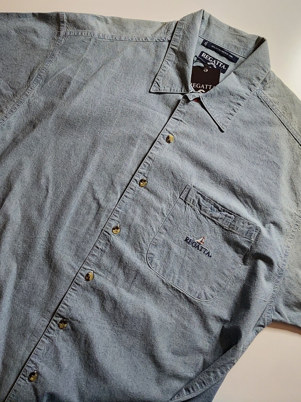 Vintage Regatta Men’s Light Blue Denim Casual Button-Down Shirt